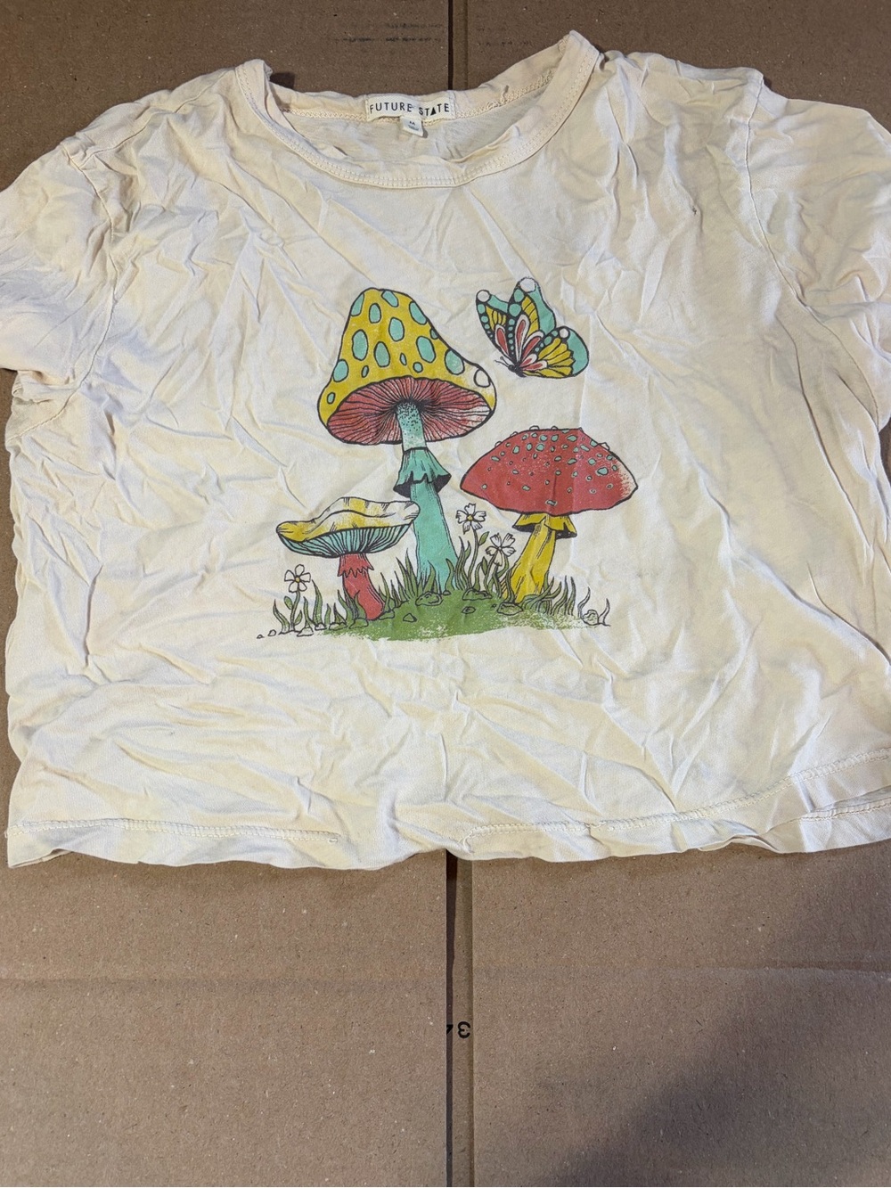 Future State Cream Graphic Crop Tee with Mushroom Print
